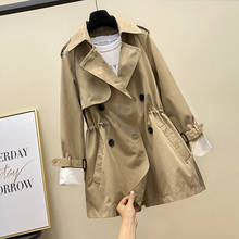 Gabardina de doble botonadura para Mujer, abrigo holgado de color caqui medio-largo, prendas de vestir a la moda, novedad de 2021 2024 - compra barato