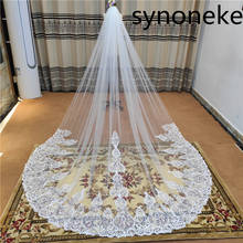 2021 foto real 3m uma camada véu de casamento com pente branco borda do laço véus de noiva marfim appliqued catedral véu de casamento 2024 - compre barato