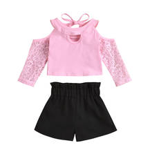 Citgeett Summer Toddler Baby Girls Outfits Lace Off-Shoulder Long Sleeves Pink Blouse + High-Waist Shorts Set 0-18 Months 2024 - buy cheap