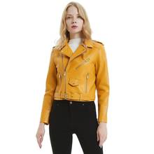 Spring Autumn Women High Quality PU Leather Jacket New Casual Motorcycle Yellow Sexy Slim Zipper Office Female Short Jackets Top 2024 - buy cheap