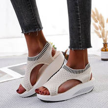 Mcckle sandálias femininas cunhas deslizamento em tricô senhoras peep toe casaul sapatos de verão feminino pltaform moda conforto sandalias 2024 - compre barato
