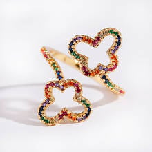 High Quality CZ Gold Filled Flowers Shaped Rainbow Rings Adjustable Cubic Zirconia Statement Engagement Rings For Women Jewelry 2024 - buy cheap