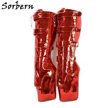 Sorbern Metallic Red Ballet Wedge Boots Women High Heels Big Size Lockable Keys SM Shoes Unisex Women Platform Heels Booties 2024 - buy cheap