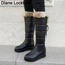 Botas de nieve con plataforma para Mujer, zapatos cálidos de tacón plano hasta la rodilla, largas de felpa, color negro, blanco y rojo, invierno, 32 33 2024 - compra barato