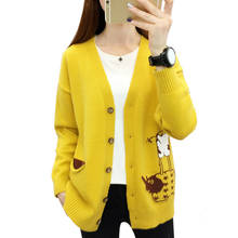 Women Sweater 2019 Autumn and Winter Tops Casual Knitted V-Neck Cardigans yellow Embroidery Long Sleeve Sweater women 2024 - buy cheap