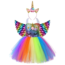 Vestido tutu de unicórnio com lantejoulas e arco-íris, conjunto de roupas para festa de aniversário de meninas, para cosplay de halloween, carnaval, fantasia de unicórnio 2024 - compre barato