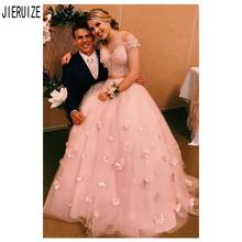 JIERUIZE Elegant Pink Two Pieces Wedding Dresses Off the Shoulder Handmade Flowers Lace Up Back Wedding Gowns robe de mariee 2024 - buy cheap