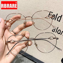 RBRARE-gafas redondas de Metal para mujer, anteojos con montura de perla, de diseñador de marca de lujo, antiluz azul 2024 - compra barato