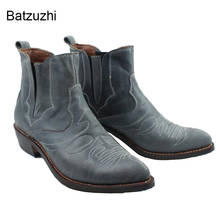 Botas masculinas de caubói ocidental, couro de vaca genuíno, botas militares de motocicle martin, artesanais 2024 - compre barato