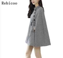 Fashion Women's hooded wool coat Solid Color autumn winter woolen jackets outwear plus size cloak wool poncho plus size 2024 - buy cheap