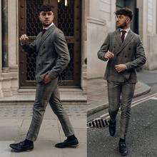 Cinza masculino ternos 2 peça peaky blinder tweed clássico fino ajuste traje do vintage terno jaqueta calças feito sob encomenda smoking de casamento 2024 - compre barato