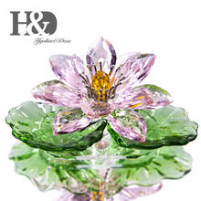 H & D-estatuilla de flor de cristal de loto rosa, Decoración de mesa, Interior de coche, adornos coleccionables, regalo de cumpleaños, regalo de boda 2024 - compra barato