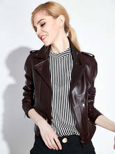 2020 Genuine Women 100% Sheepskin Short Biker Motorcycle Jacket Korean Slim Fit Red Leather Coat NINA1707M 2024 - buy cheap