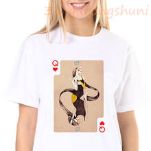 Playing cards heart Q graphic Print T shirt Women Harajuku fashion Tshirt Retro White Poker Funny short sleeve Femme Top Clothes 2024 - buy cheap