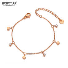 BOBOTUU Rose Gold Stainless Steel Square Charm Bracelets Bangle For Women Bohemia CZ Crystal Chain Link Beach Bracelet BB20036 2024 - buy cheap