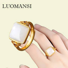 Luomansi Natural Hetian Jade White Jade Ring 925 Sterling Silver Open Rings Luxury Jewelry Gift for Elders 2024 - buy cheap