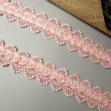 2 yard Pink Pearl Beaded Flower Embroidered Lace Trim Ribbon Floral Applique Patches Wedding Dress Fabric Sewing Craft 4cm 2024 - buy cheap