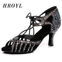 HROYL New Women Latin dance shoes Female Girl salsa sandal cuts-out Rhinestone Ladies Ballroom tango samba Sexy Party Heel6-10CM 2024 - buy cheap