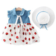 Vestido vaquero de malla para bebé y niña, sombrero bonito con lazo de fresa, ropa para bebé, vestido de encaje cosido para recién nacido, 2021 2024 - compra barato