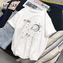 Camiseta Harajuku con estampado de estrellas y luna para mujer, Blusa de manga corta a la moda, tops blancos informales, camisetas gráficas, ropa para mujer 2024 - compra barato