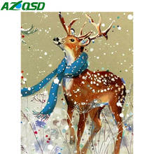 Azqsd pintura a óleo por números diy veados decoração de casa unframe colorir por números desenho animal na lona presente natal 2024 - compre barato