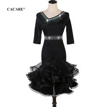 CACARE-vestido de baile latino con flecos para mujer, traje de competición de Salsa Latina, barato, D0936, dobladillo esponjoso, diamantes de imitación, 2019 2024 - compra barato