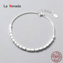 La monada pulseira de prata fina 925 feminina, bracelete de joias minimalista para mulheres com corrente quadrada de ondas, prata esterlina 925 2024 - compre barato