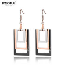 BOBOTUU Stainless Steel Geometry 3Pcs Hollow Rectangle Earrings For Women Rose Gold OL Style Ear Jewelry Party Gift BE19054 2024 - buy cheap
