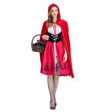 Fantasia feminina vermelha com capuz, fantasia para halloween vestido bordado + manto fantasia cosplay uniforme de jogos 2024 - compre barato