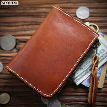 SIMLINE 2020 Genuine Leather Wallet For Men Vintage Handmade Short Small Men's Zipper Wallets Purse Card Holder With Coin Pocket 2024 - buy cheap