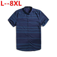 De talla grande 8XL 7XL 4XL hombres de manga corta azul Oxford camisa de vestir de algodón masculino Casual rayas botón abajo camisas 5XL 6XL tamaño grande 2024 - compra barato