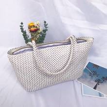 Bolso de mano hecho a mano de cuero genuino para mujer, bolsa de mano blanca con asa superior, tejido portátil, 100% 2024 - compra barato