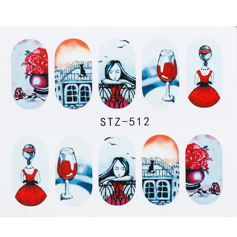 1 лист красивый Романтический стикер красная юбка Девушка Дизайн ногтей Дизайн Маникюр переводные наклейки с водой Советы Маникюр 2022 - купить недорого