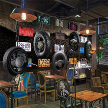 Papel de parede decorativo 3d com placa de licença retrô, pneus, carro clássico, mural industrial, restaurante, bar, ktv, plano de fundo, parede 2024 - compre barato