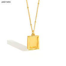 ANDYWEN 925 Sterling Silver Big Square Pendant Long Chain Necklace Rock Punk Jewelry 2020 Rock Punk Wedding Friendship Jewels 2024 - buy cheap
