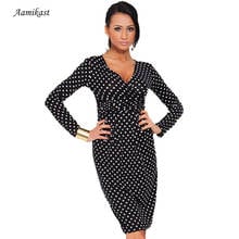 Women Dress Fashion V-neck Polka Dot Long Sleeve Sexy Work Dress Ladies Bodycon Office Dress robe 2024 - buy cheap