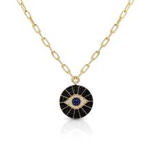 Gold filled black cubic zirconia round coin evil eye pendant necklace wide open link chain for women 2024 - buy cheap