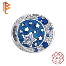 BELAWANG Real 925 Sterling Sliver blue Crystal Star Bead Round Moon CZ Charms Fit Original Bracelet Custom Photo DIY Beads 2024 - buy cheap