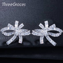 ThreeGraces-pendientes de circonia cúbica con forma de lazo para mujer, aretes geométricos grandes de cristal, joyería de Color oro blanco, ER187 2024 - compra barato