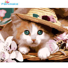 Paintmake-pintura Digital por números para niños y adultos, pintura al óleo sobre lienzo de gato para decoración del hogar, arte decorativo 2024 - compra barato