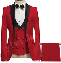 Bonito padrinhos pico lapela noivo smoking homem vestido de casamento jaqueta blazer formatura jantar (jaqueta + calças + gravata colete) a178 2024 - compre barato