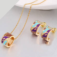 Zlxgirl jewelry Brand Colorful Enamel stainless pendant with earring jewelry set gold chain necklace jewelry sets girls gifts 2024 - buy cheap