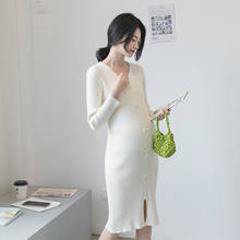 Autumn And Winter New Maternity Knit Dress Mid-Length Pregnant V-Neck Sweater Inside And Outside Wear Mid-Length Dress 2024 - buy cheap