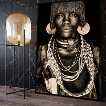 Плакат с изображением Африканской женщины, Настенный декор, черно-Золотая фигурка, Картина на холсте, большой размер, печать на лофте, Современный домашний декор, без рамки 2024 - купить недорого