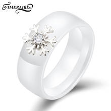 Fashion 925 Sterling Silver Ceramic Ring Snowflake Shape 8MM Width Undefined Jewelry For Women Girls Wedding Engagement Gift 2024 - buy cheap