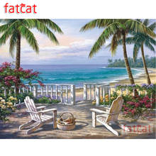 Cuadro de diamantes diy FATCAT 5d para jardín junto al mar, bordado de diamantes redondos cuadrados, venta de bordado para decoración del hogar AE2207 2024 - compra barato