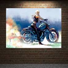 Sexy girl Motorcycle Riders Banners Flags Tapestry Wall Art Electrombile Poster For Garage Club Store Home Decor Wall Hanging 2024 - buy cheap