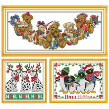 Joy Sunday Stamped Cross Stitch Kits Christmas Bears Patterns 14CT 11CT Print Counted Fabric Handmade Embroidery Needlework Sets 2024 - buy cheap