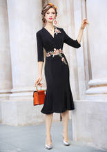 Zuoman-vestido bordado feminino elegante, alta qualidade, longo, vintage, festa, robe, femme, floral, designer, preto, trompete 2024 - compre barato