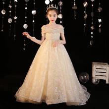2022 Summer Luxury Children Girls Hand-made Beading Sequined Design Birthday Wedding Party Ceremonial Princess Long Tail Dress 2024 - buy cheap